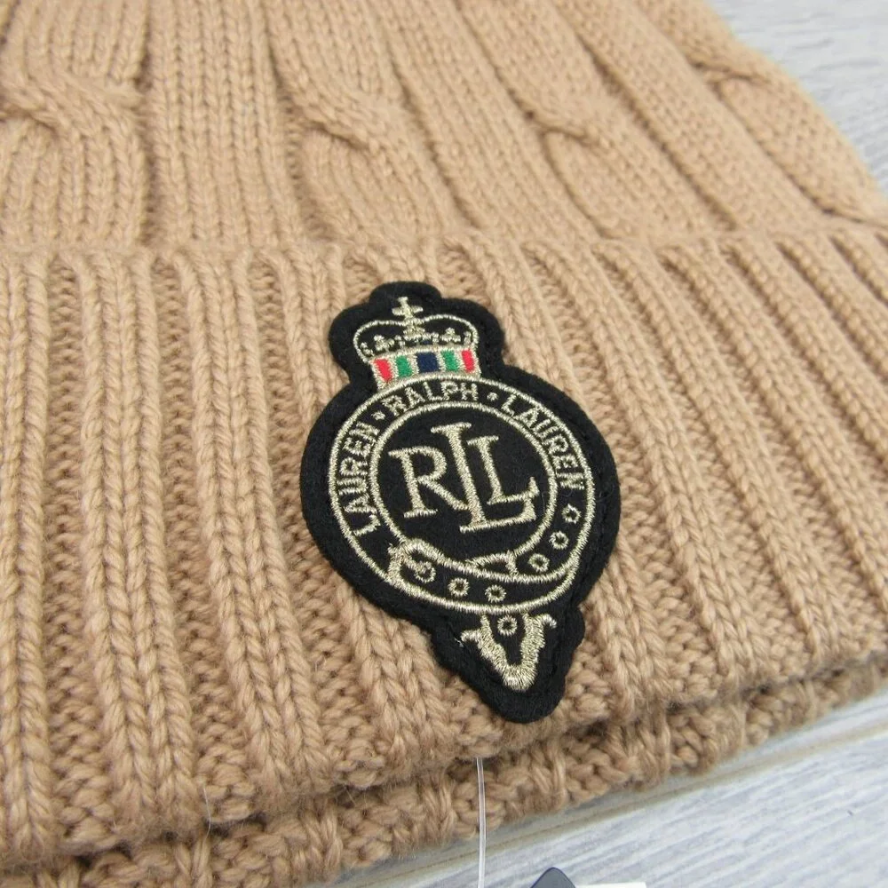 Lauren Ralph Lauren Crest-Patch Pom Pom Cable-Knit Beanie NEW - Picture 6 of 11